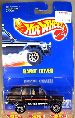 1991 Hot Wheels Blue Card/Collector #221 RANGE ROVER Black w/Chrome CT Spokes - Image 1 of 4