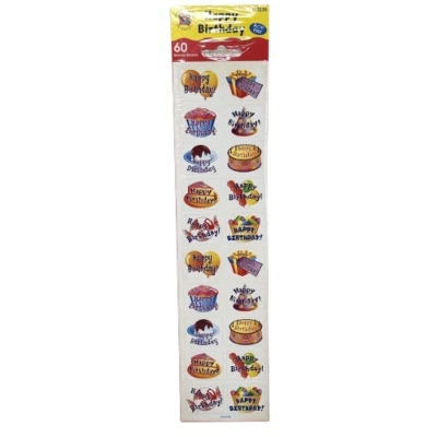 VINTAGE TEACHER HAPPY BIRTHDAY REWARD STICKERS SEALED IN NEW PACKAGE CAKE CANDY - Image 1 of 4
