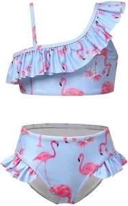 CHILDRENSTAR Girls One Shoulder Swimsuits Kids Two Piece Bathing Suits Sz 130 - Picture 1 of 9