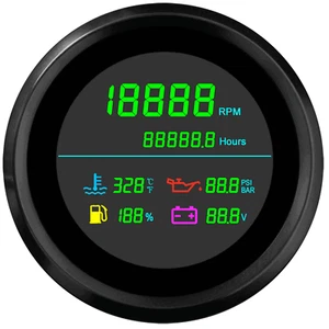 85MM Black 6 IN 1 Multifunction Gauge Tachometer with Fuel Level Temp Volt Gauge - Picture 1 of 11