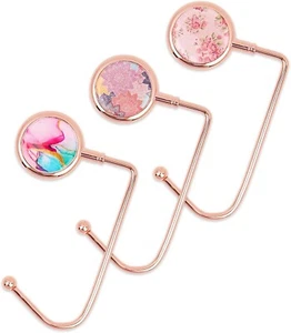 Paquete de 3 ganchos para monedero de oro rosa - perchas de mesa para bolsos, portabolsos para mujer - Imagen 1 de 11