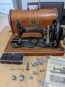 Antique Singer 12K Fiddle Base Sewing Machine with Case & Accessories Acanthus