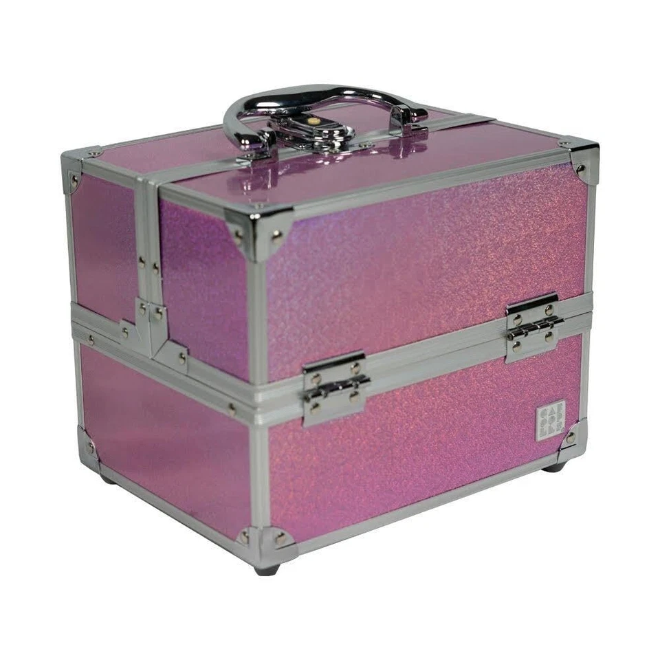Caboodles Train Case Holographic Pink-4 Tray Makeup Storage Cosmetic No Key