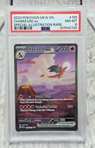 Pokémon Mew EN 2023 Charizard ex ilustración especial raro PSA 8 #199/165 - Imagen 1 de 10