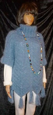 PULLOVER LANGHAAR MOHAIR mit Fransen HANDGESTRICKT Gr. 42 HAND KNITTED JUMPER XL - Bild 1 von 4