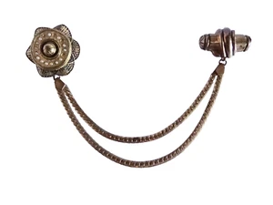jEWELRY CHATELAINE DOUBLE PIN SWEATER BROOCH GOLDTONE ART DECO VINTAGE neocurio - Picture 1 of 10