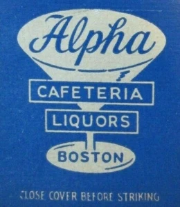 BOSTON, MASSACHUSETTS MATCHBOOK COVER: ALPHA CAFETERIA & LIQUORS MATCHCOVER -D - Picture 1 of 3