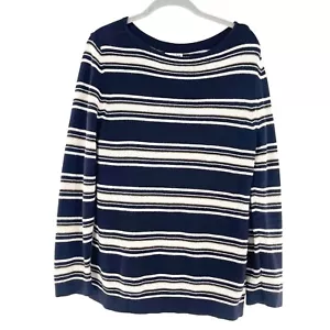 East 5th Womens Navy & White Striped Knit Sweater Small Coastal Cabin Granny - Picture 1 of 9