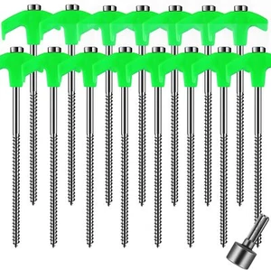 15-Pack Screw in Tent Stakes Heavy Duty, 8”Drill in Style Ground Anchor Pegs ... - Picture 1 of 3