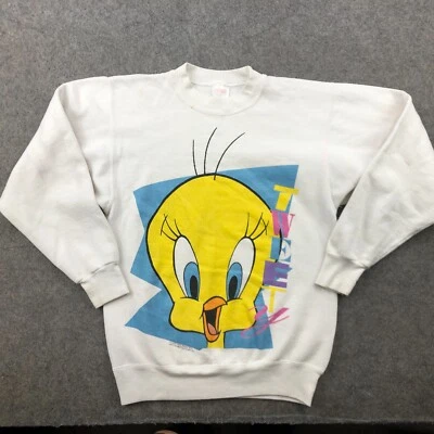 复古 Looney Tunes 运动衫男式中号白色 Tweety Bird 图形 90 年代 * — 第 1/4 张图片