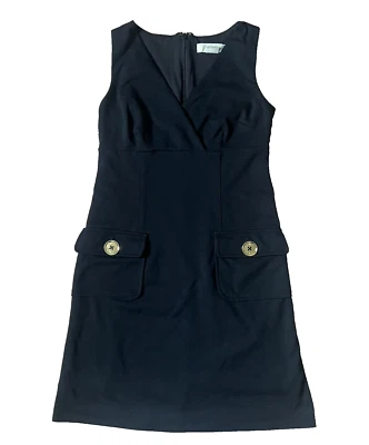 Vestido Michael Kors Negro Vaina Mujer 2 Bolsillos Frontales Dorado Botón Sin Mangas Foto 1 de 4