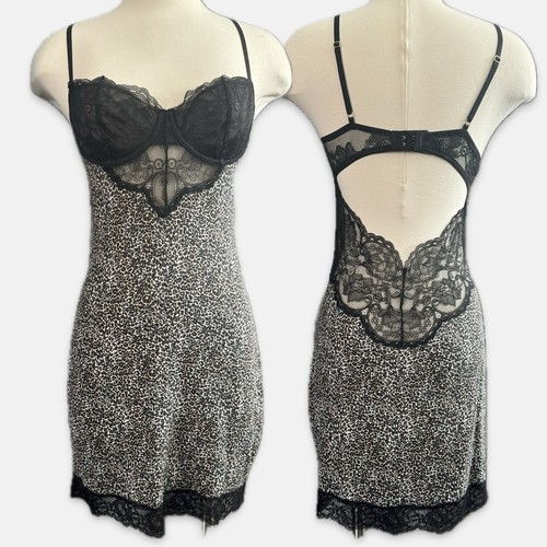 UNDERCOVER Abito slip Victoria’s Secret leopardato modal nero pizzo elasticizzato nuovo con etichette M nuovo