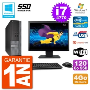 PC Dell 3020 SFF Ecran 19" Intel i7-4770 RAM 4Go SSD 120Go Graveur DVD Wifi W7 - Photo 1/4