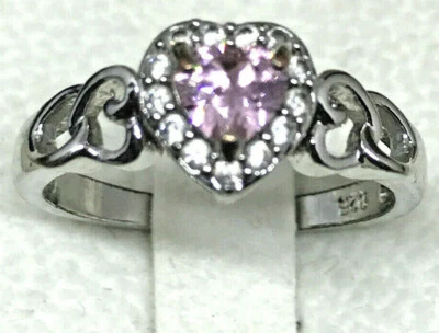 ANELLO IN ARGENTO 925 CON ZIRCONI E CUORE ROSA AL CENTRO - Immagine 1 di 4