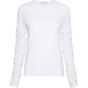 T-shirt Tibi bianca cotone mercerizzato maglia manica lunga arricciata taglia S NUOVA - Foto 1 di 6