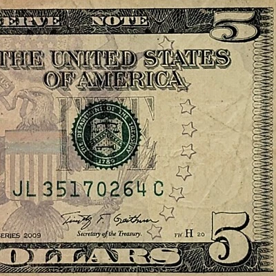 Complete Broken Ladder 0-7 Fancy Serial Number Five Dollar JL35170264C FW 2009 - Image 1 of 4