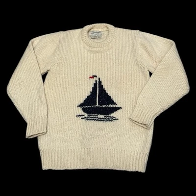 Suéter de Lana Crema Grueso Heritage Ireland De Colección Hecho a Mano Intarsia Velero S Foto 1 de 4