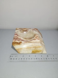 Cenicero vintage de mármol de ónix de 6" cuadrado beige y naranja sólido tallado a mano 2 lb - Imagen 1 de 7
