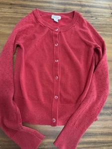 LITTLE GIRLS Sparkle Red BUTTON DOWN SWEATER Holiday SZ. 7/8 - Picture 1 of 7