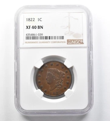1822 Coronet Head Large Cent XF40 BN NGC *3462 - Image 1 of 3