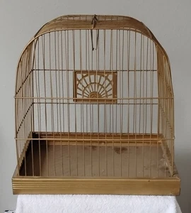 Vintage Krone Metall Draht Vogelkäfig hängend original goldfarben Shabby Chic Landhaus - Bild 1 von 5