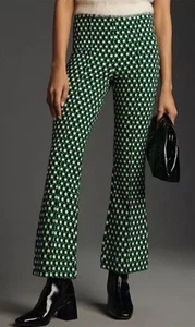 Maeve Anthropologie Size xS Small Margot Kick Flare Green Cropped Pants dopamine - Picture 1 of 7