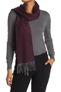 198 $ - Qi Unisex Kaschmir burgunderrot/grau doppelseitiger Fransenschal 70" L x 14" B - Bild 1 von 3