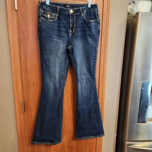 True Religion Jeans "Joey" Twisted Flare Womens Size 31 Blue Dark Wash Denim - Picture 1 of 5