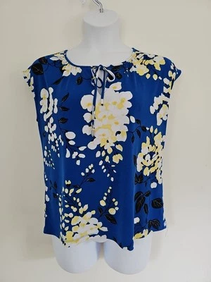 Liz Claiborne Multicolor Floral Top size Large Round Neck with Tie Cap Sleeve - Image 1 of 4