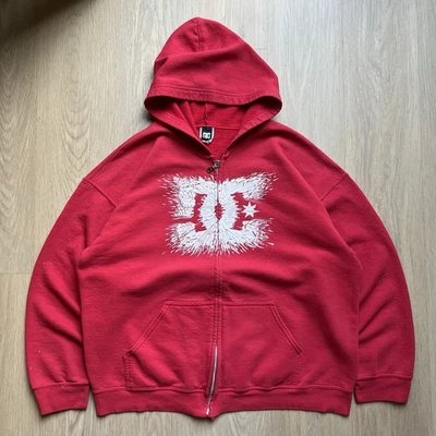 Винтажная мужская толстовка с капюшоном Y2K DC Shoes на молнии XL Skater Shattered Center с логотипом красная - Изображение 1 из 4