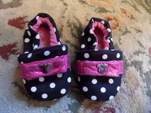 DISNEY Minnie Mouse Toddler Polka Dot Black White Hot Pink bows New Crib Shoes - Picture 1 of 6