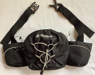 Упаковка на талию Outdoor Products, 2 держателя для бутылок с водой, 2 кармана на молнии, черные - Изображение 1 из 4