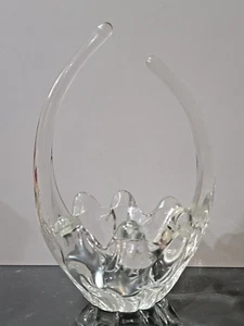 VINTAGE DAUM GLASS 7" BASKET BOWL FRANCE SIGNED - Picture 1 of 5