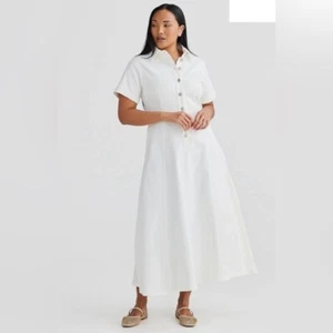 Serafina Australia Core Denim Short Sleeve Dress - White Denim | Size 12 - Picture 1 of 8