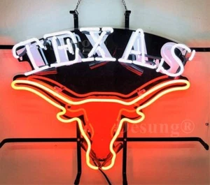 Insegna Luminosa Neon Mascotte Texas Longhorns 19x15 Birra Bar Pub Caverna Vetro Decorazione Parete - Foto 1 di 8