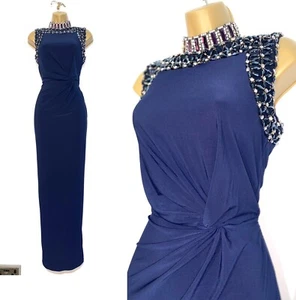 MONSOON Size 10 Navy Beaded Embellished Jersey Stretch Maxi Dress Ball Gown VGC - Picture 1 of 12