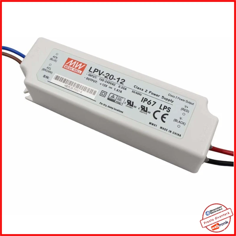 Alimentatore 12v Trasformatore Mean Well Impermeabile IP67 LPS lpv-20-12 led 220 - Immagine 1 di 1