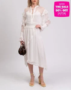 RRP €935 IRO Nissiros Silk Crepe Boho Dress FR34 US2 UK6 XS Elastic Waist Ruffle - Imagen 1 de 7