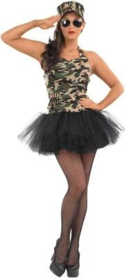 Womens Army Girl Costume  Ladies Sexy Soldier Military Camo Tutu Dress Halloween - Image 1 of 4
