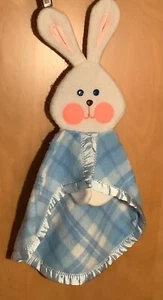 Fisher Price Vtg 1979 Blue Plaid Bunny Rabbit Security Blanket Lovey Satin - Picture 1 of 8