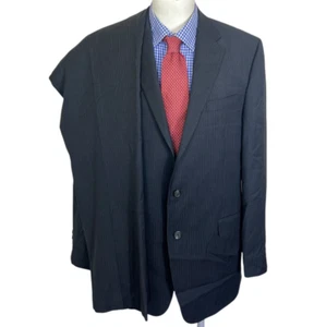 Chaps Suit 2 Piece Black Striped Jacket 44L Pants 36X32 Flat Front - Picture 1 of 14