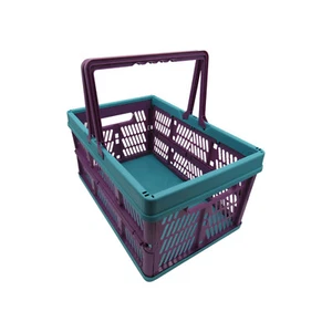 Plastic Shopping Basket with Handles Small (Grocery Supermarket Collapsible) - Picture 1 of 8