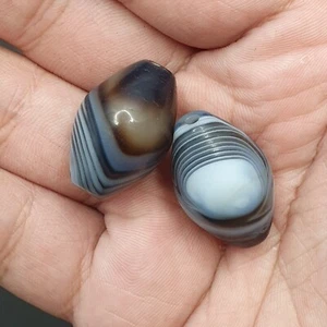 Menge 2 einzigartige Muster Chalcedon Perser Antik Achat Perlen - Bild 1 von 24