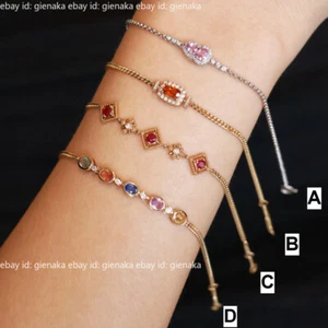 Solid 18K Gold Natural Pigeon Blood Ruby/Sapphire Diamond Cuban Curb Bracelet - Picture 1 of 10