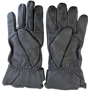 Austrian Army Combat Military Black Leather Gloves with Wrist Strap White Lining - Picture 1 of 3