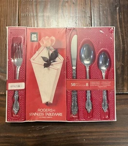 Vintage NEU Rogers Edelstahl Geschirr ROYALTON 50-teiliges Service für 8 VERSIEGELT - Bild 1 von 7