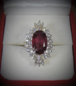 PURPLISH-HOT PINK & WHITE SAPPHIRE RING 9.61 CTW  sz 7.25 WHITE GOLD/925 SILVER - Picture 1 of 9