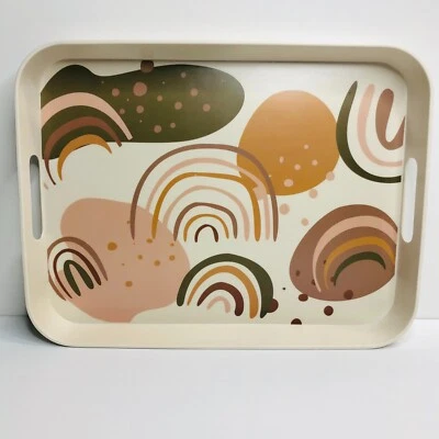 Bamboo Serving Tray Rectangular Handles Urban Haven Abstract Party BBQ Outdoor - Image 1 of 4