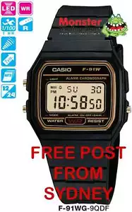 CASIO WATCH FREE POST FROM SYDNEY VINTAGE RETRO F-91WG-9 F91 F91W F-91 WARNTY - Picture 1 of 1