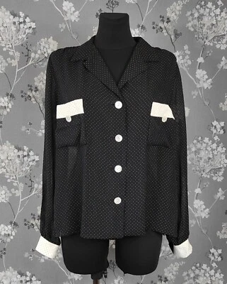 BLUSA VINTAGE DE LUNARES DE PRINCIPIOS DE LOS 90 CON BOTONES DE PERLAS. TALLA M - Imagen 1 de 4